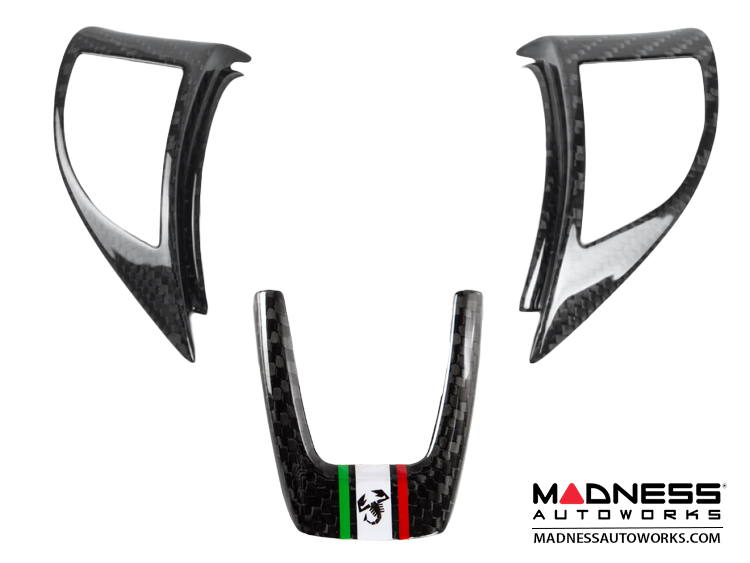 FIAT 500 Steering Wheel Trim Set (3 pieces) - Carbon Fiber Italian Flag w/ Black Scorpion
